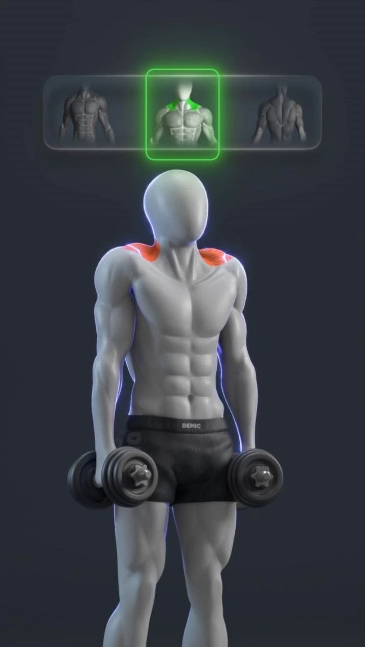 تصویر حرکت شراگ دمبل ایستاده جفت دست